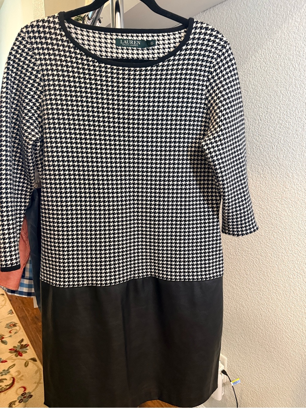 Ralph Lauren Black and White Houndstooth Crewneck Dress